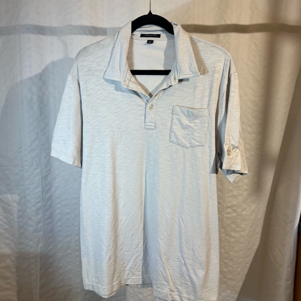 Travis Mathew Light Beige Polo Shirt W/Chest Pocket and Sleeve Embroidered